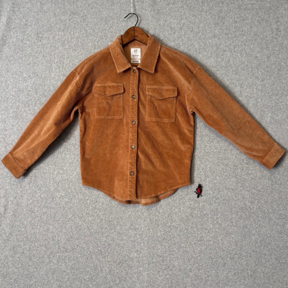Gap Teen Girl's Large 10 Tan Corduroy Button Down Shirt Shacket Camel Brown